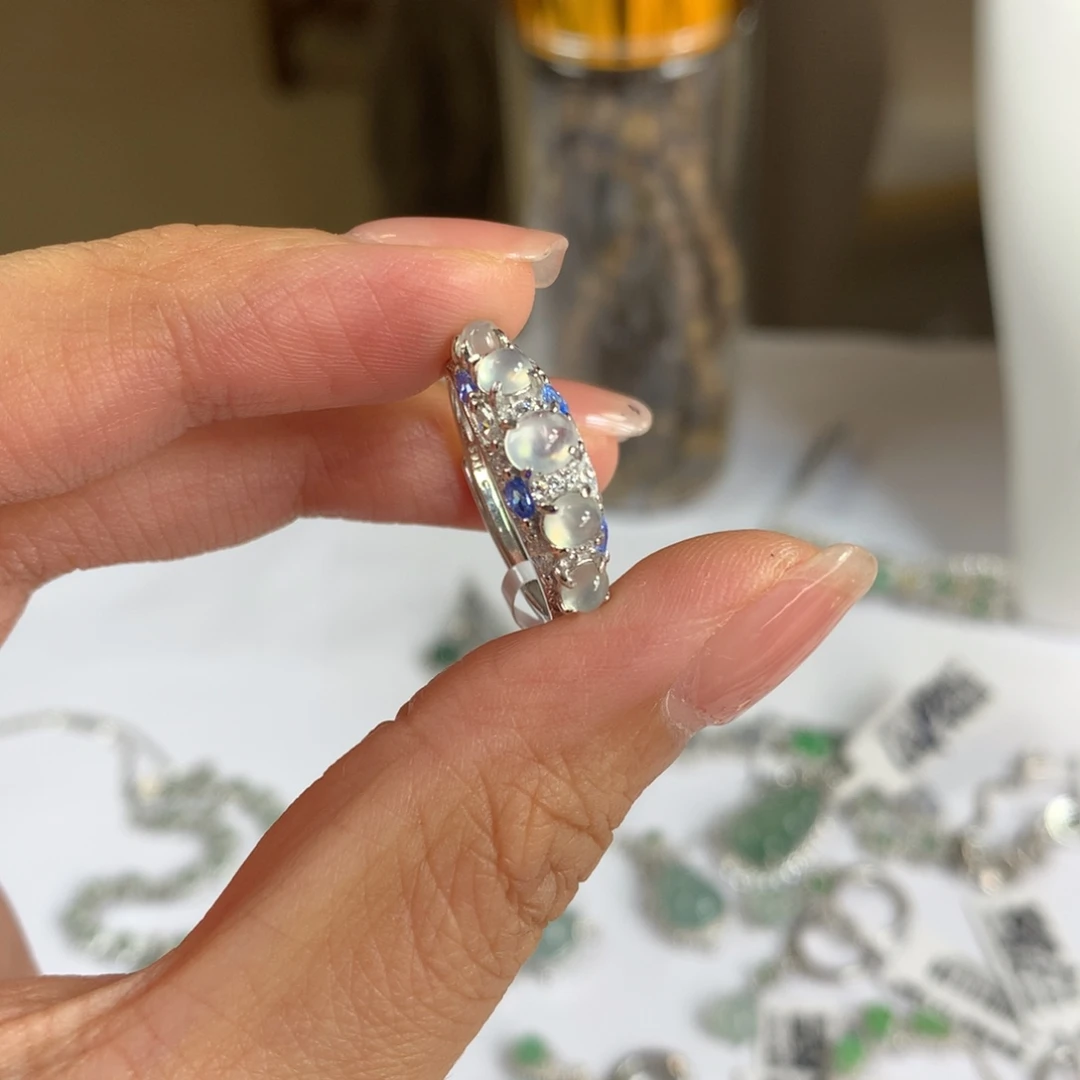 沙***店翡翠银S925镶嵌戒指戒指