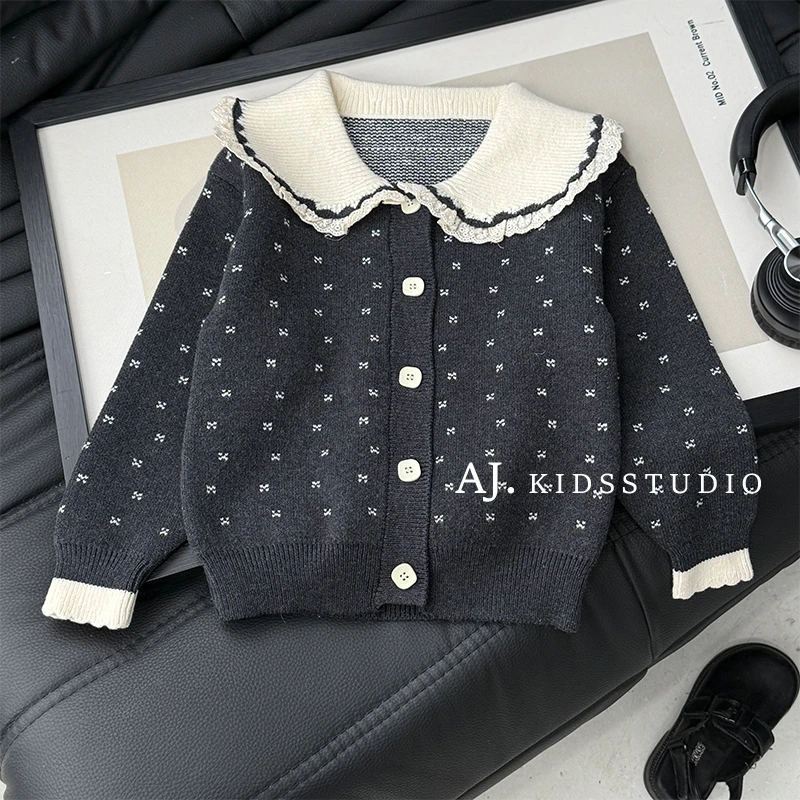 【阿湫】现秋冬装女童韩版时尚甜美森系小碎花毛衣针织开衫MPG7249