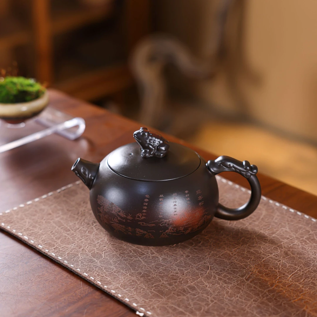 建水紫陶茶壶高颜值大容量泡茶壶手工跳刀金蟾西施凤鸣壶高档茶具