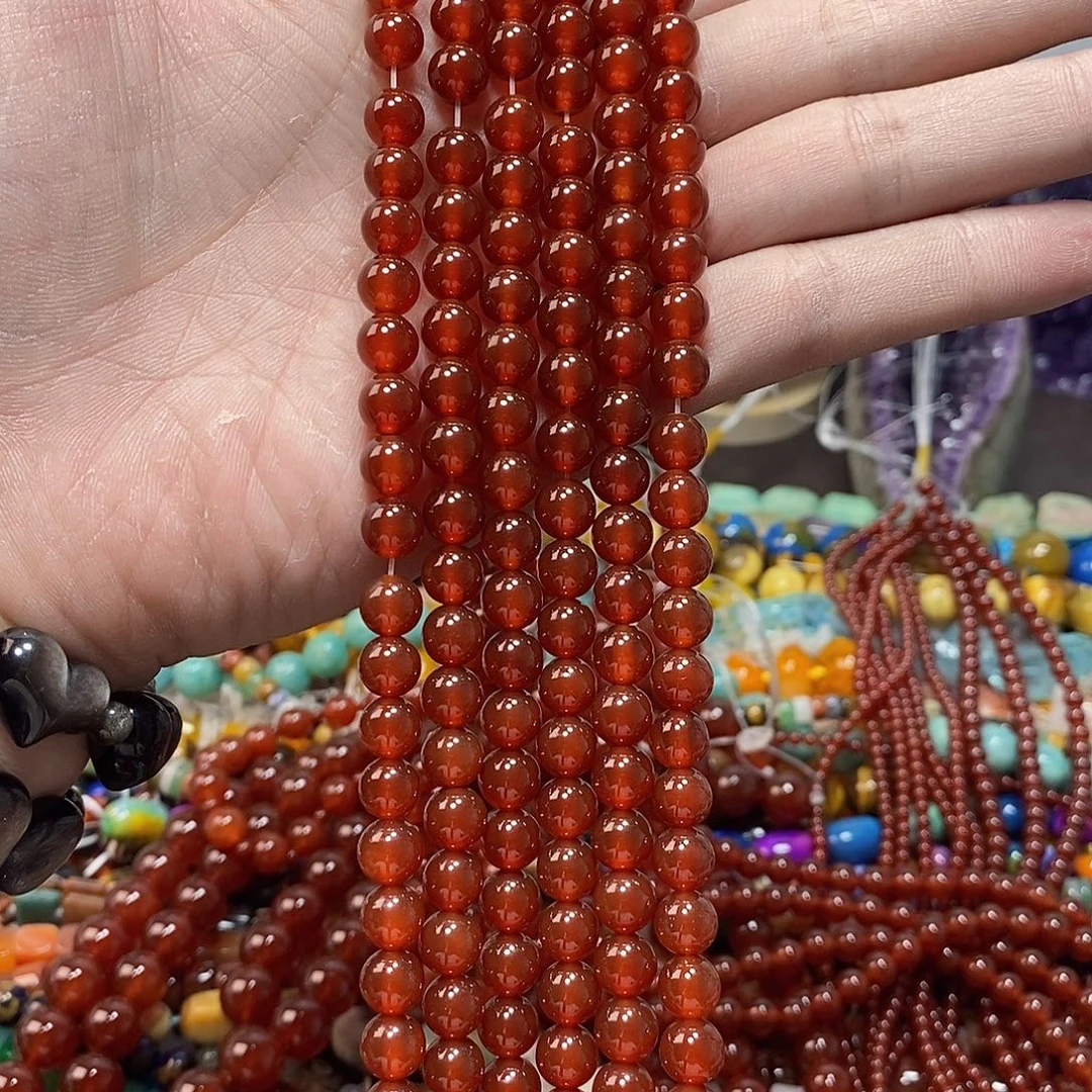 石英质玉未镶嵌，A品红玛瑙8mm，