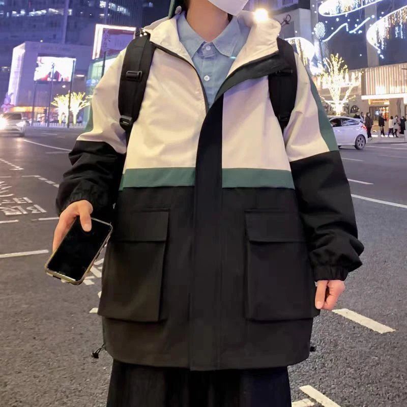 连帽冲锋衣外套男士春秋季潮牌机能工装夹克情侣装户外登山飞行服