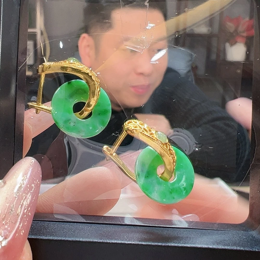 翡翠耳饰银S925镶嵌耳环64