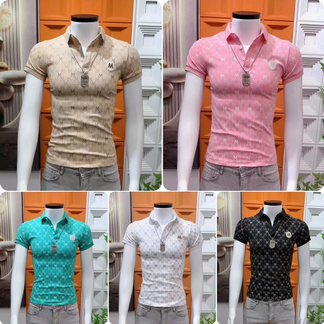 潮男短袖Polo衫夏季薄款2025爆款痞帅高级感印花修身百搭男士t恤