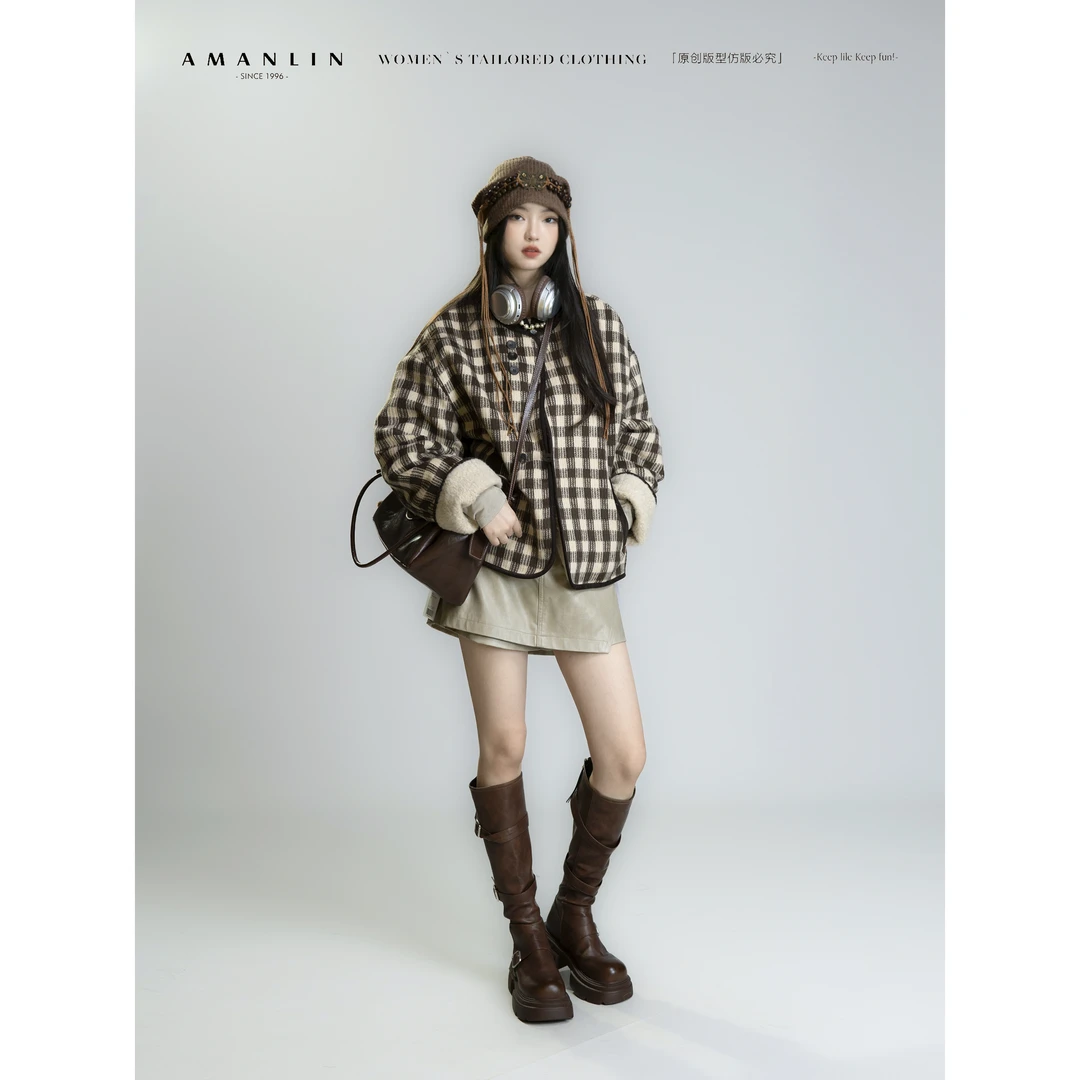 AMANLIN/阿谩琳琥珀流光冬季宽松显瘦百搭休闲加厚外套S601928