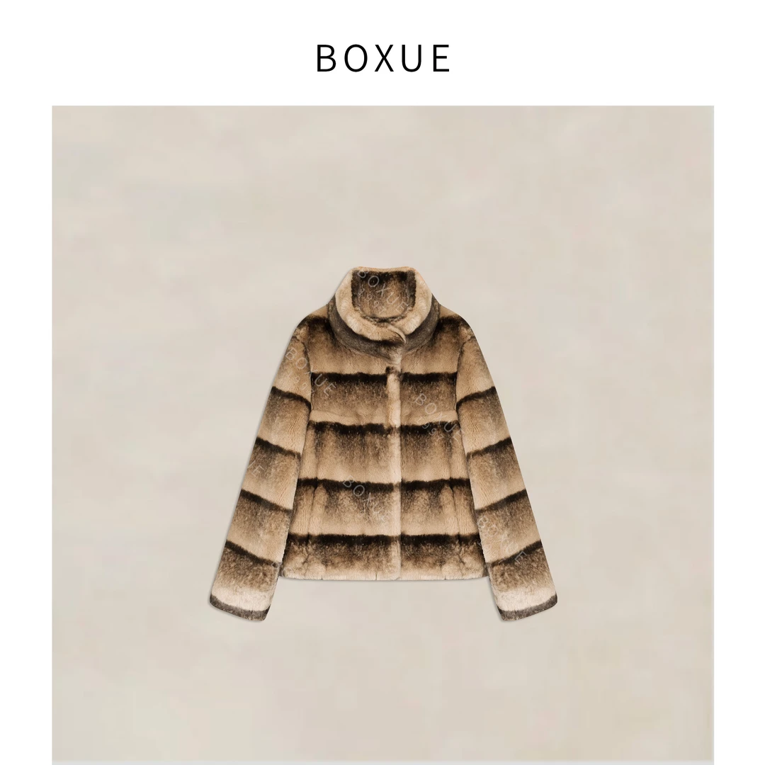 BOXUE“奶皮子”2025秋冬双色帕斯条平替貂草草 外套#251231W8033