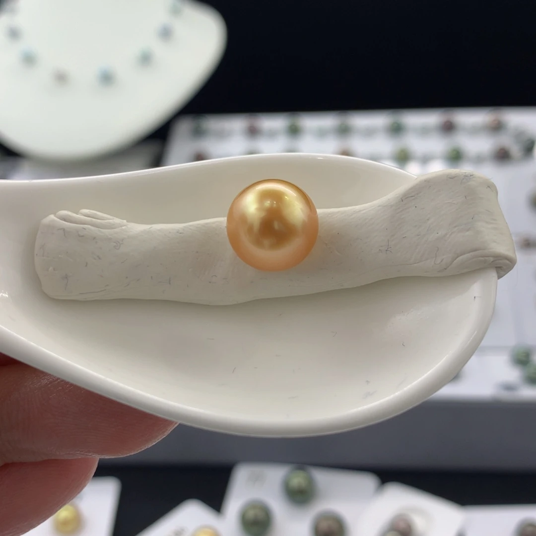 未镶嵌裸珠定制海水珍珠赤金色12.1mm