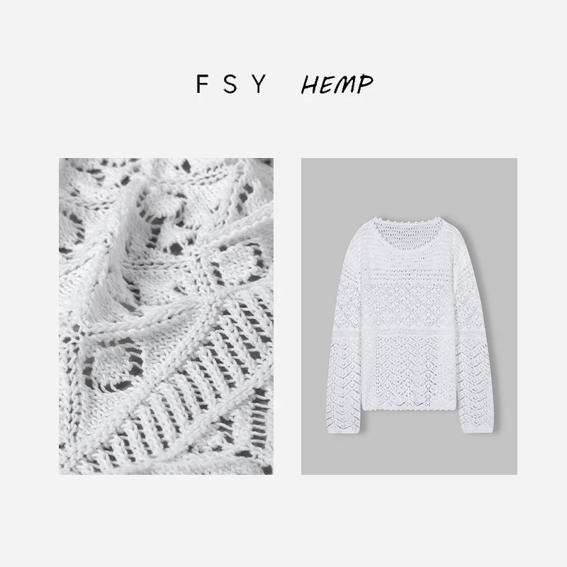 【五一专属】100%汉麻针织手工勾花重工针织衫镂空长袖套头FSY50351