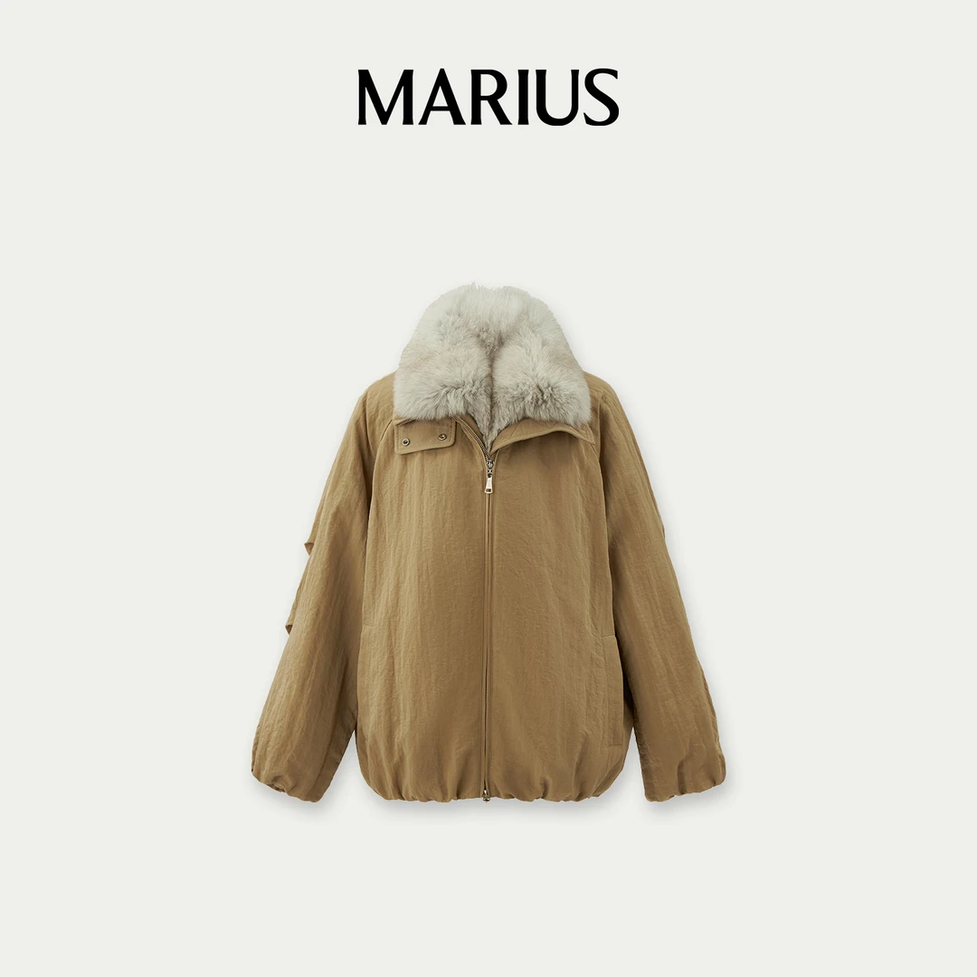 MARIUS“斯拉夫”雅丹风减龄花苞时髦拼毛领保暖服