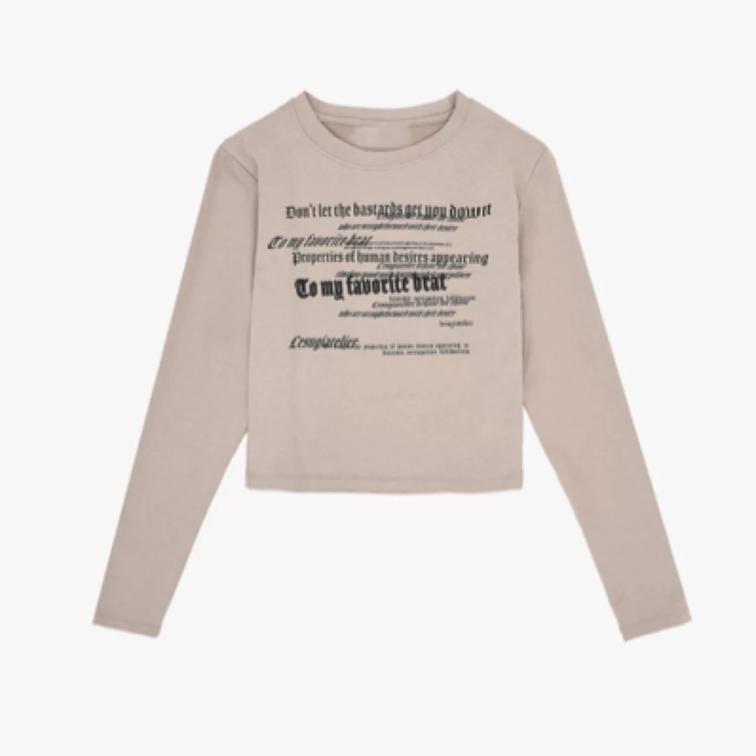 早春款字母印花修身显瘦圆领套头长袖打底外穿T恤衫针织时尚休闲