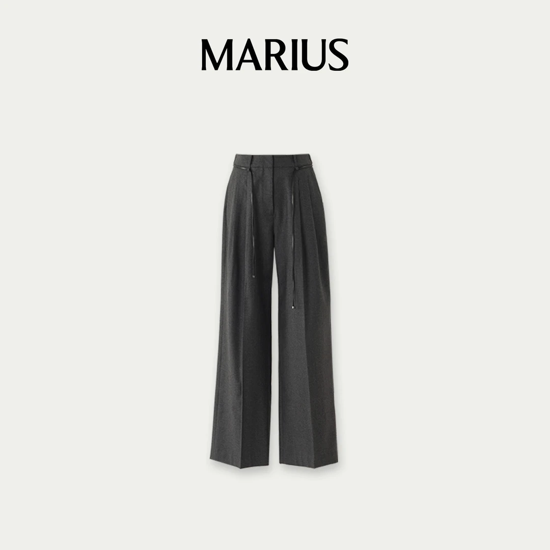 MARIUS法兰绒简约轻磨毛时尚宽松双褶直筒裤