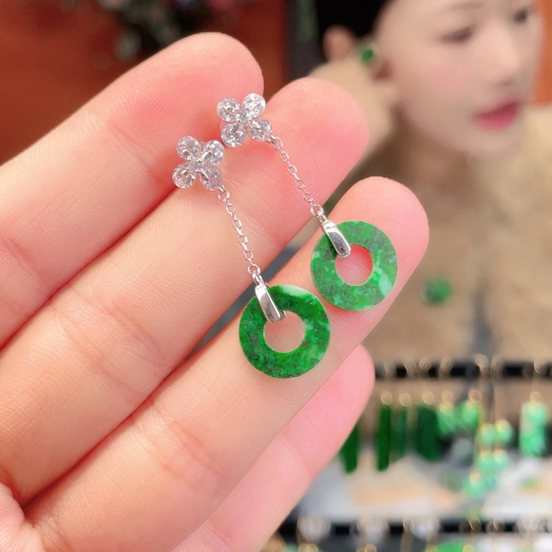 翡翠银S925镶嵌耳饰