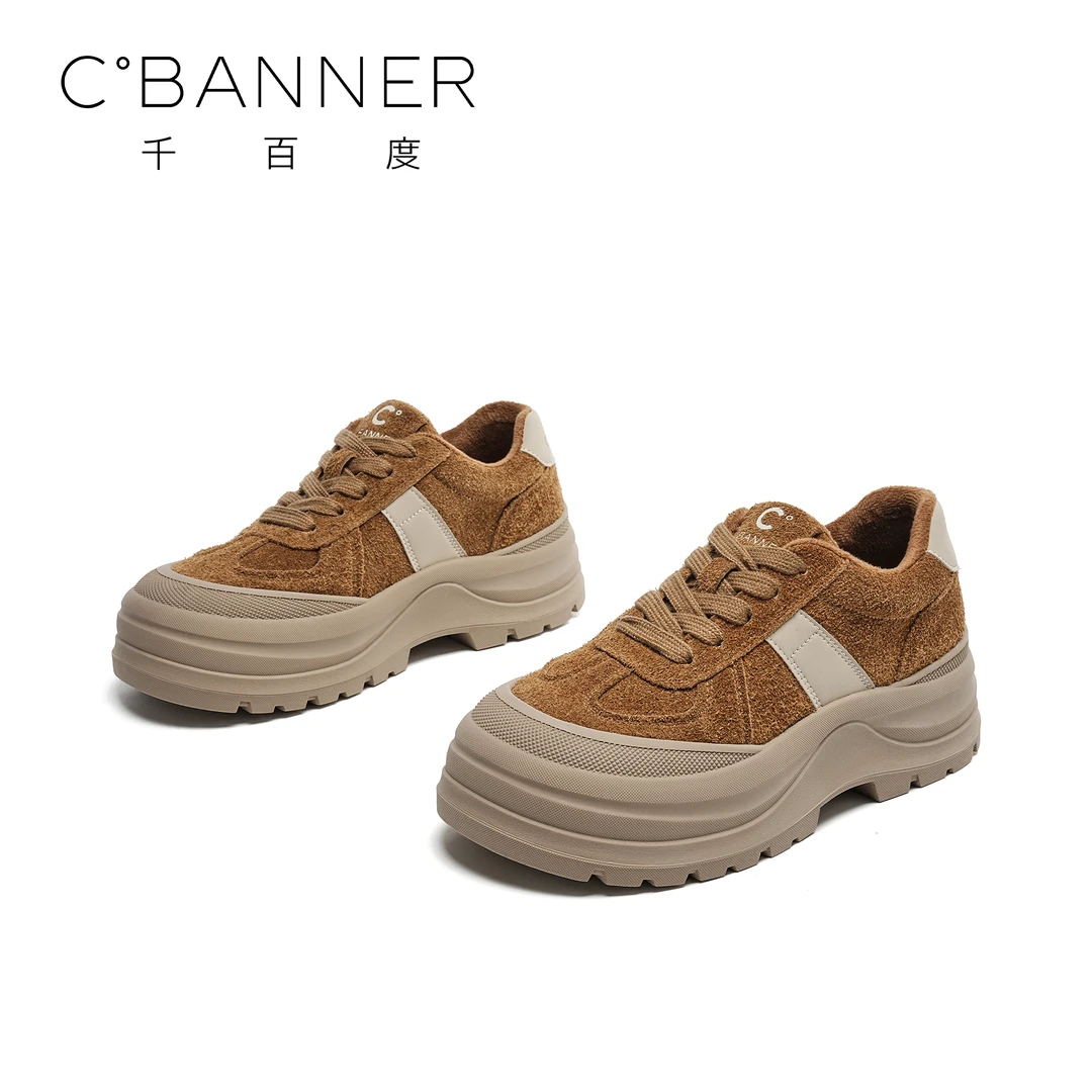 C.BANNER/千百度潮流休闲鞋运动2025新款复古拼色系带加绒休闲鞋