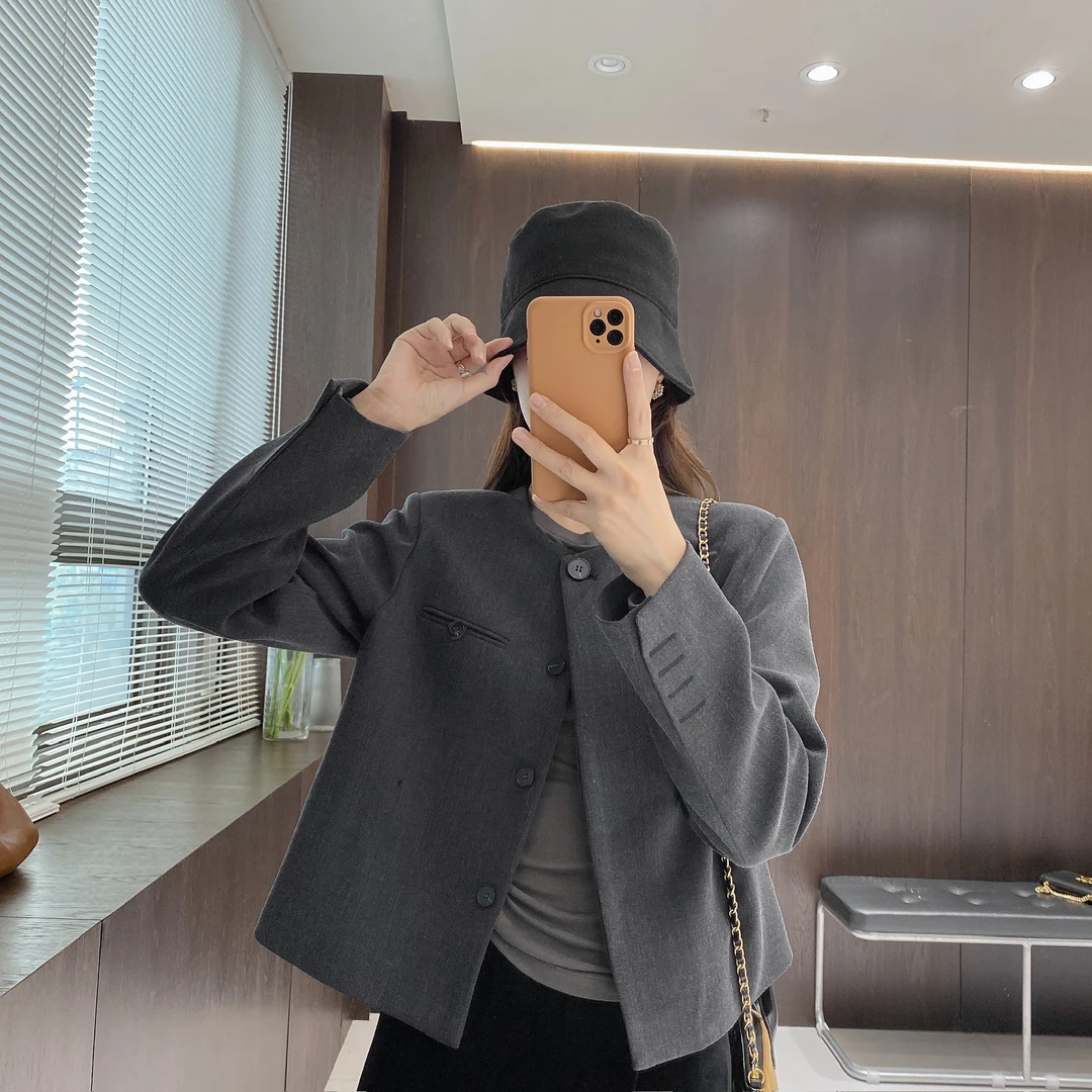 IMFLY金小金自制女装 短外套DYW9583气质通勤短款圆领西服外套女