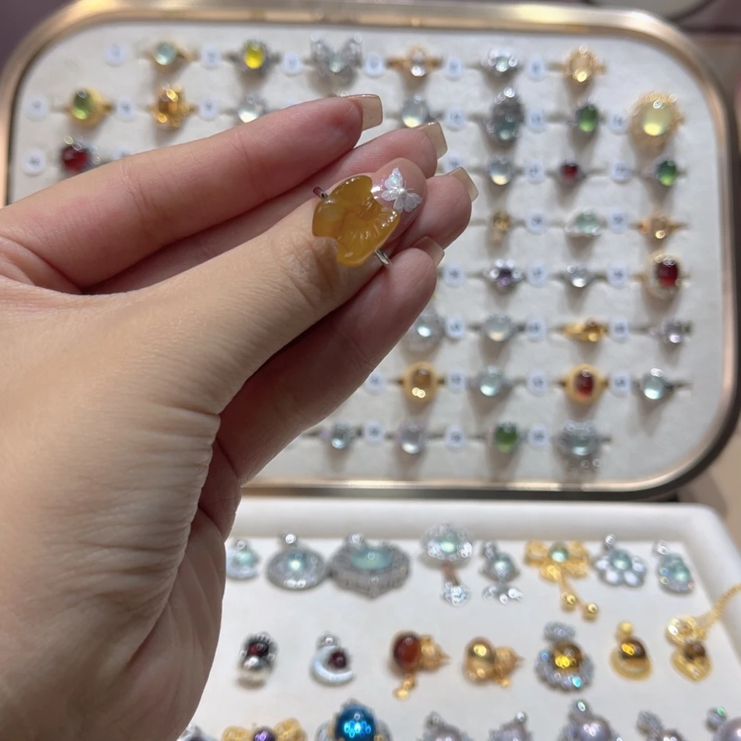 岫玉戒指银S925镶嵌戒指