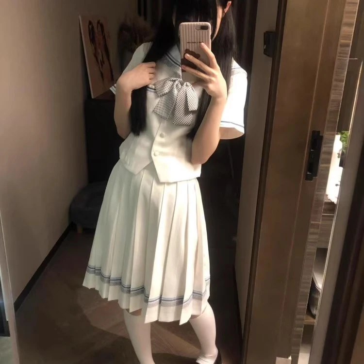 lulu秋冬小栀长袖短袖夏服水手服百褶裙套装中裙短裙两件套JK制服