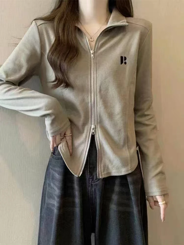 春款拉链小开衫女装上衣打底衫显瘦减龄设计感