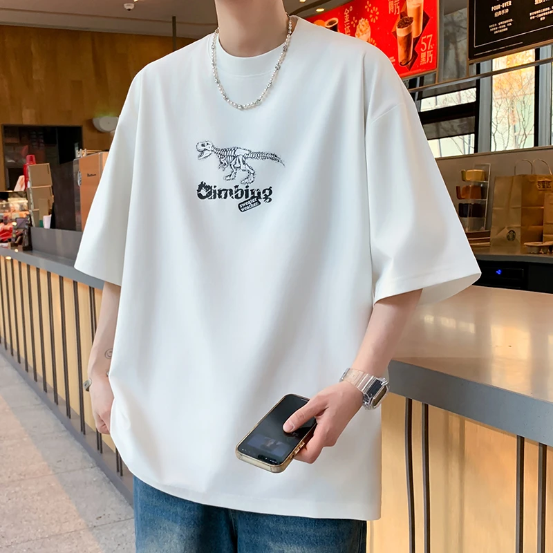 2025年夏季新款学生印花宽松版型休闲风百搭潮流港风半袖圆领短袖