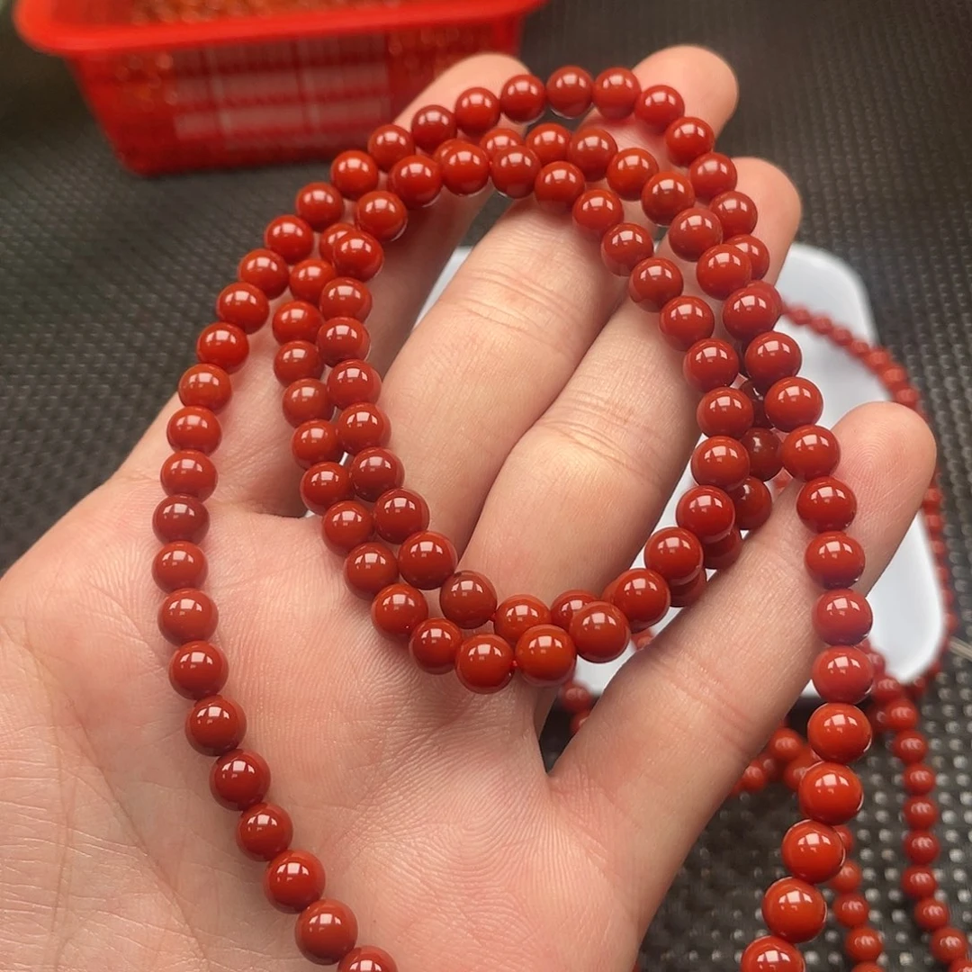南红玛瑙未镶嵌5号 6mm圆珠柿子红长链108