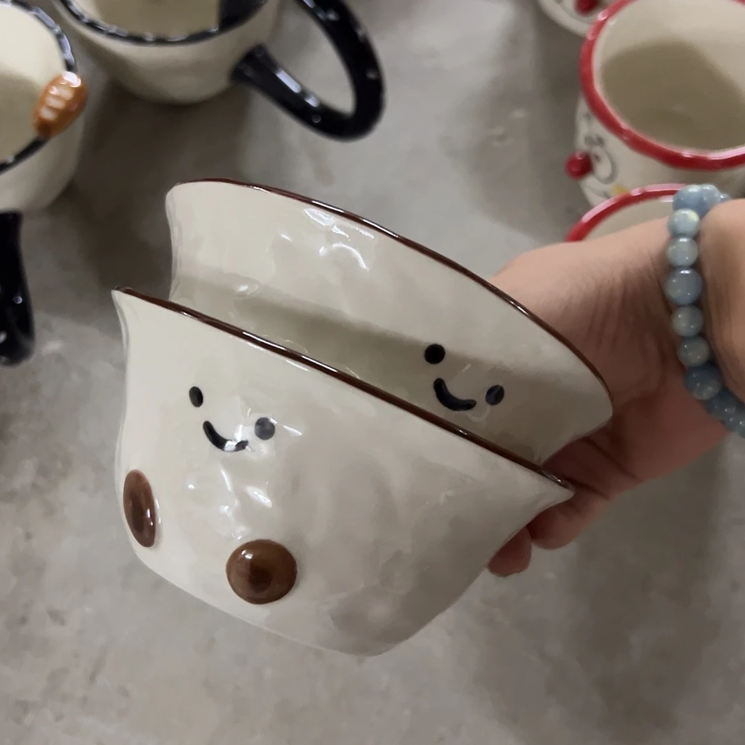 搪瓷可可豆米饭碗两个