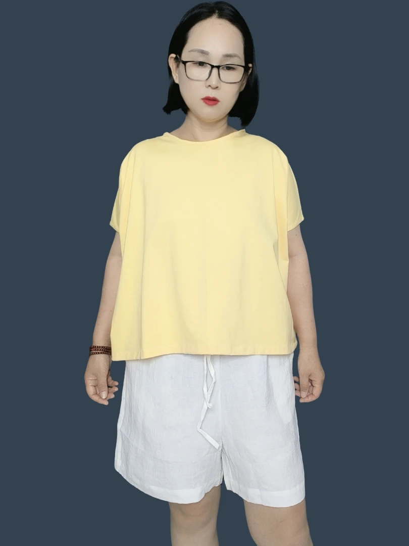 夏季新品色织亚麻抽绳松紧腰阔腿宽松显瘦短裤