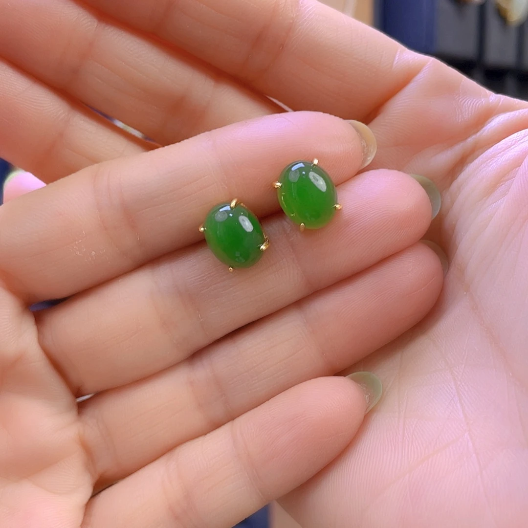 和田玉耳饰银S925镀金镶嵌