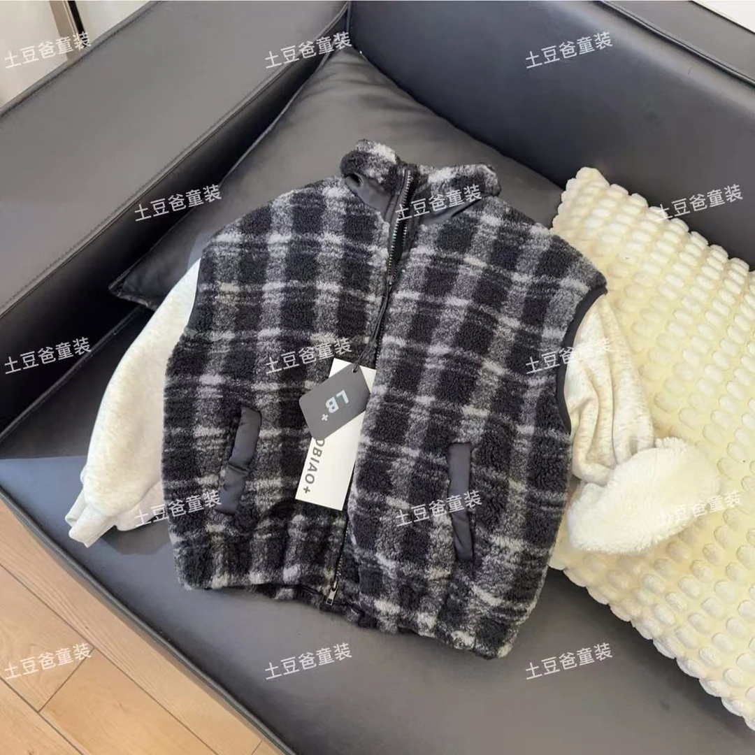 儿童2025新款毛毛衣男女童中大童韩版拼接马甲假两件潮流帅气外套