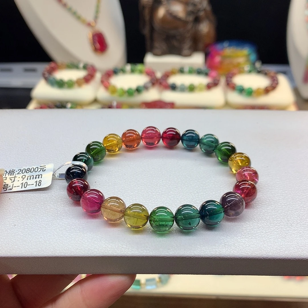 碧玺手串未镶嵌9.2/老矿浓艳。