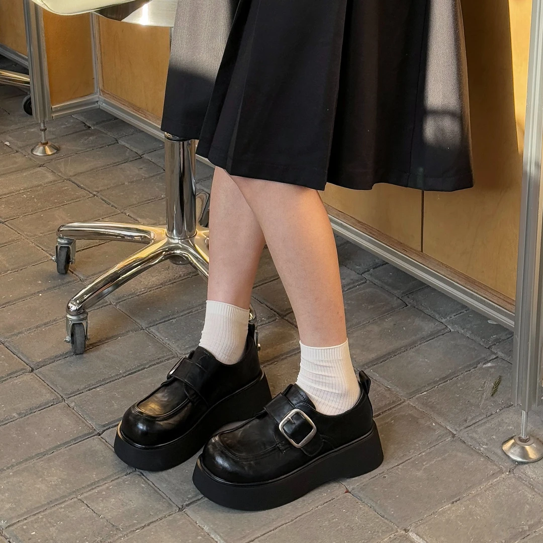 扣带松糕厚底乐福单鞋女2025春新款英伦风时尚真皮小皮鞋软底舒适