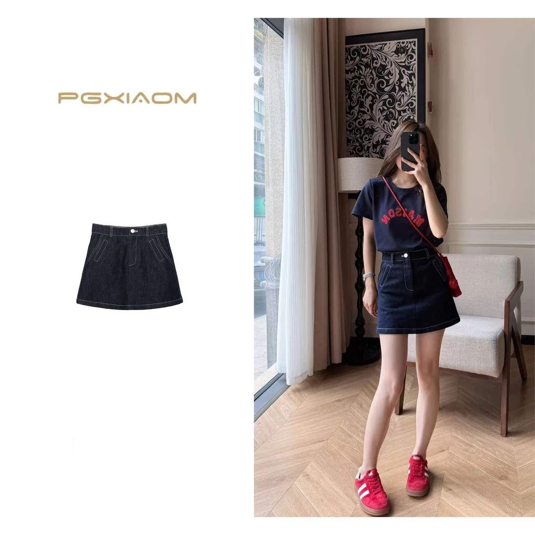 【PGXIAOM】润秀定制深蓝色A字弹力牛仔短裙QZ9859