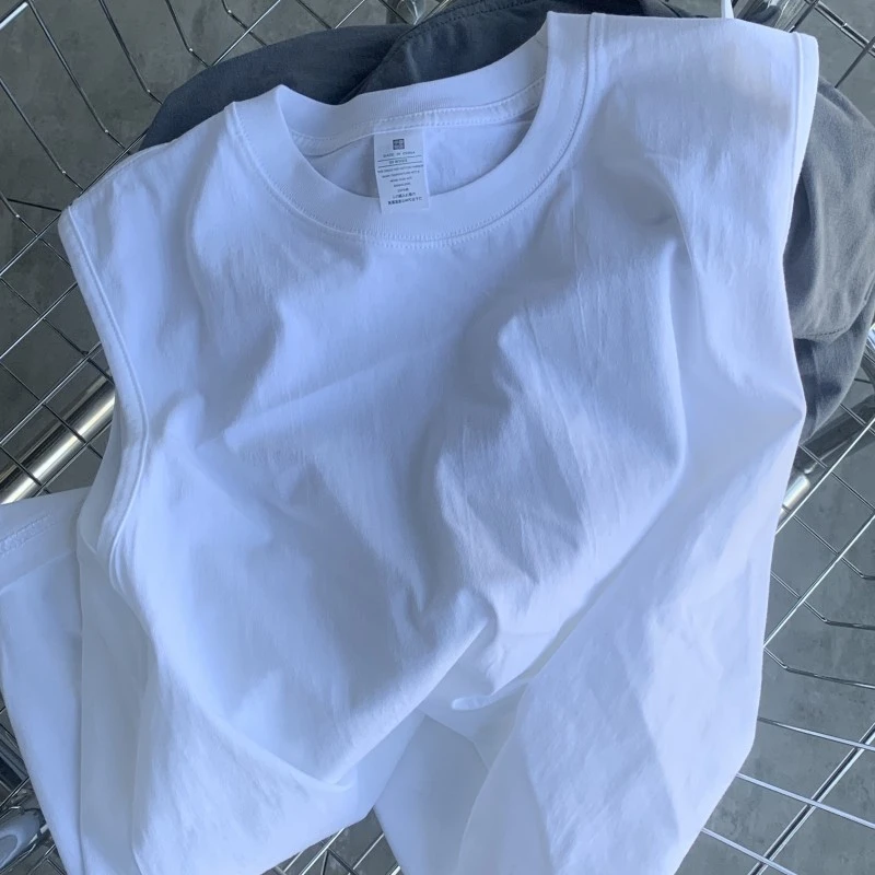 白色重磅纯棉潮牌百搭无袖坎肩夏季新款背心男女同款ins简约T恤