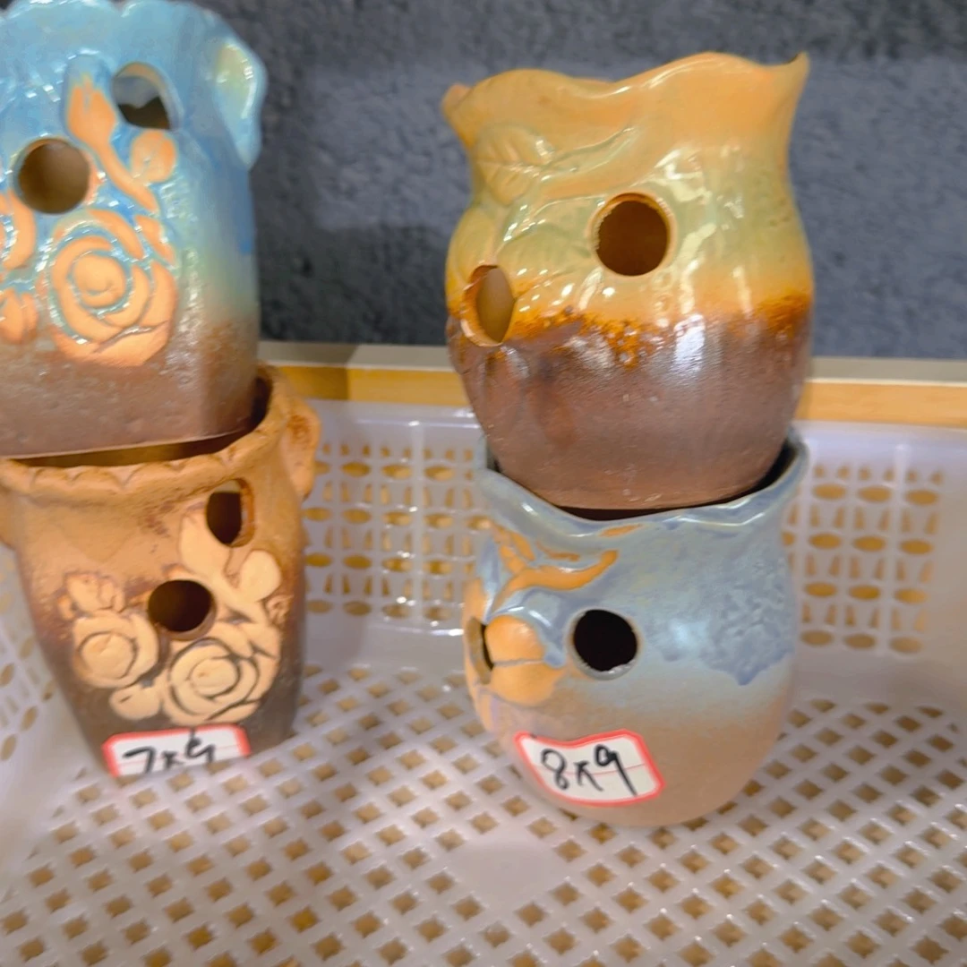 紫砂花盆粗陶精雕