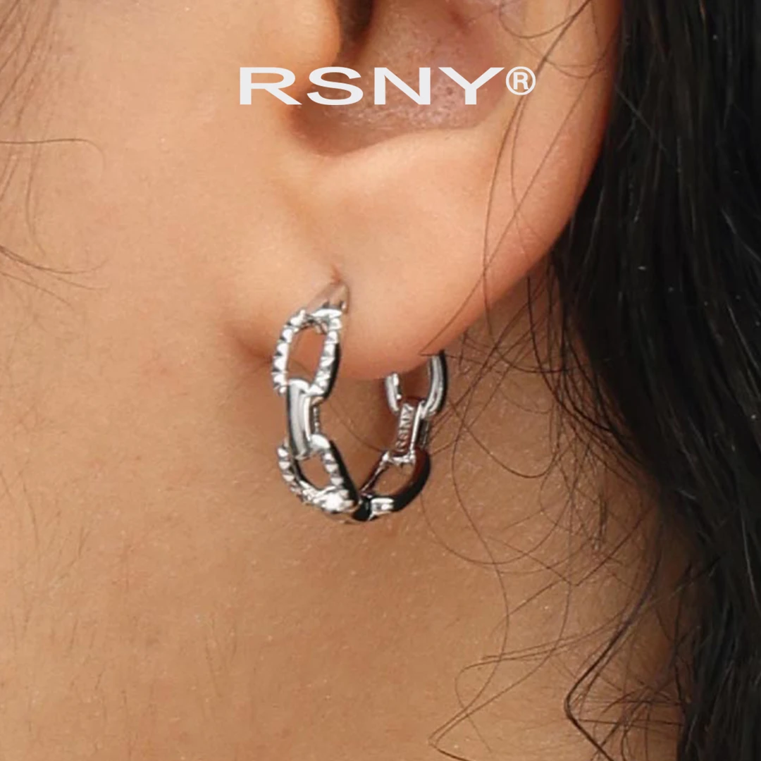 铜合金耳饰 RSNY链条钻纹麻花耳环欧美简约百搭通勤轻奢耳钉