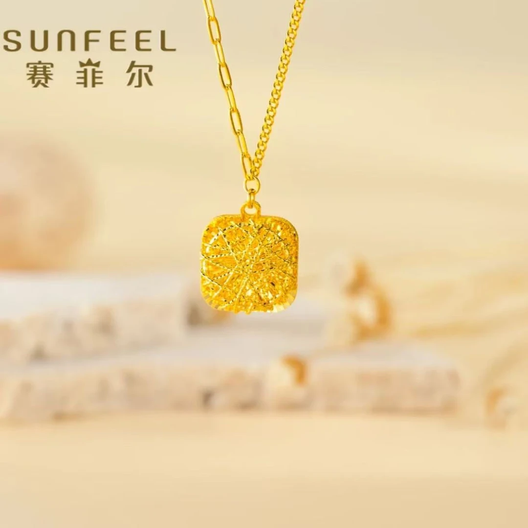 赛菲尔万足®足金精炫金拉丝方糖套链轻奢精致甜美百搭女士简约