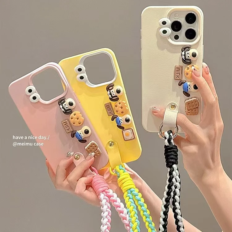 卡通立体掌门狗适用iPhone15promax苹果14手机壳13挂绳12女16防摔