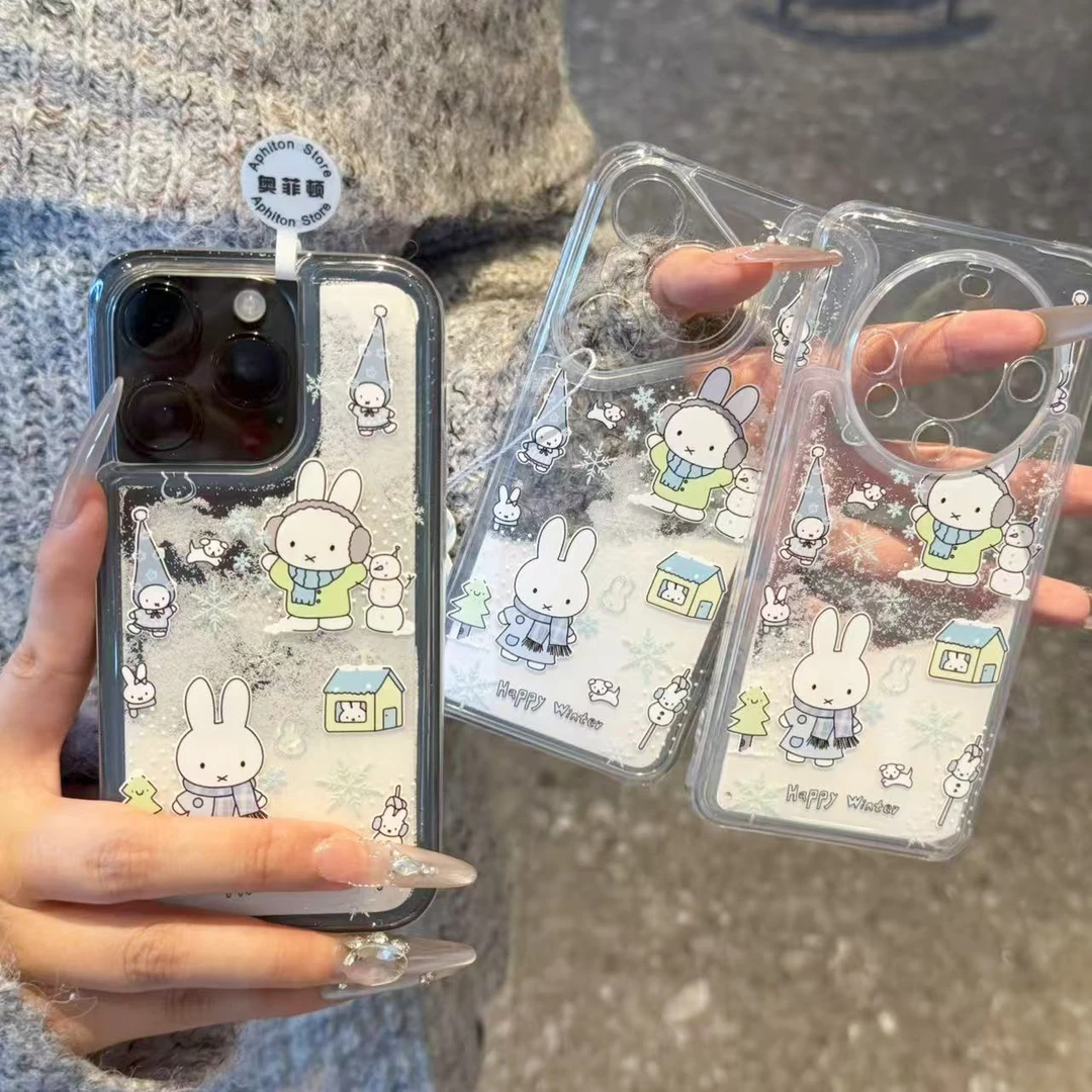 奥菲顿堆雪人小兔雪花流沙适用iPhone16手机壳小米17vivo华为oppo