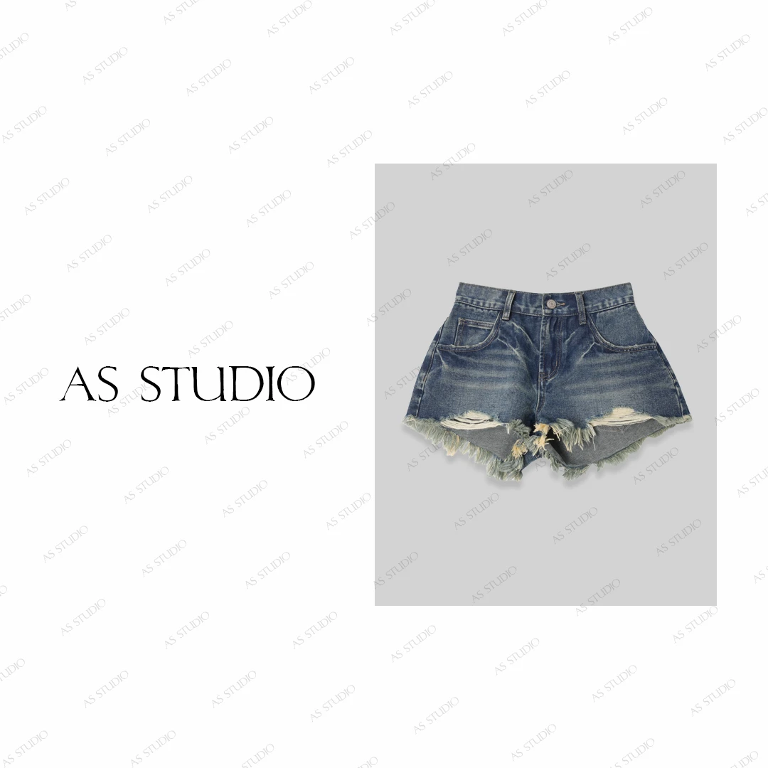【AS热仔裤】25新复古做旧手工流苏磨边牛仔短裤AS25CKZ4933