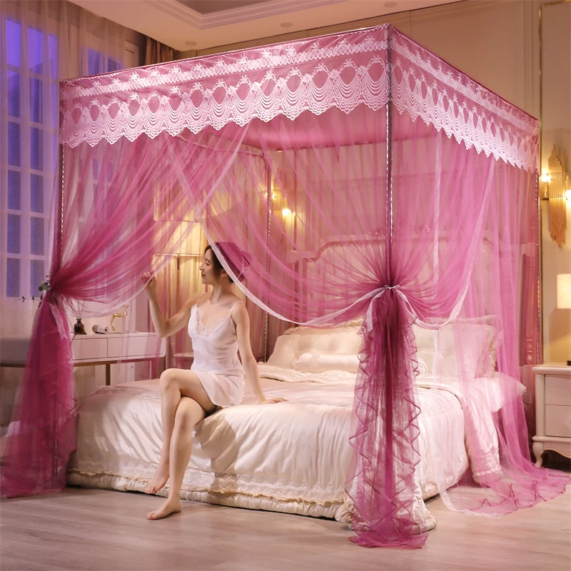 公主风2025新款卧室加密落地式夏天家用宫廷蚊帐三开门安装款支架