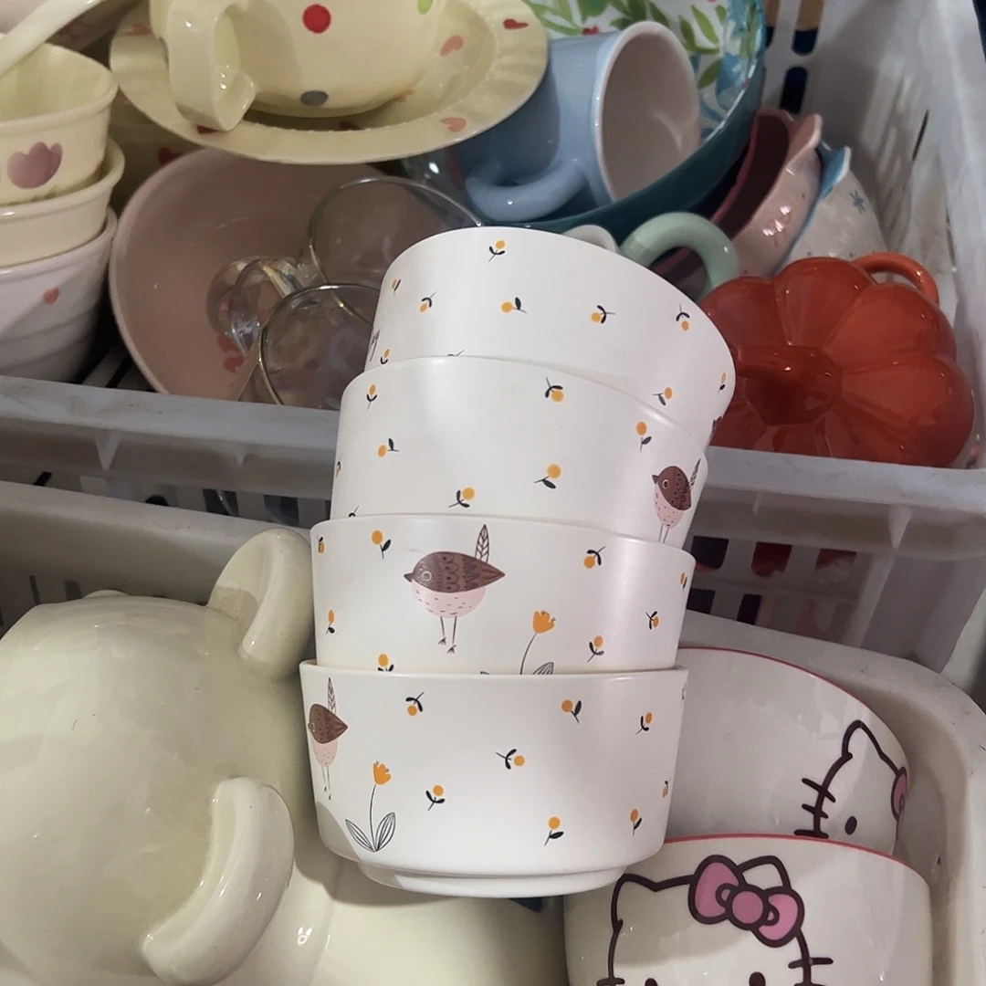 瓷片鸟语花香碗4个