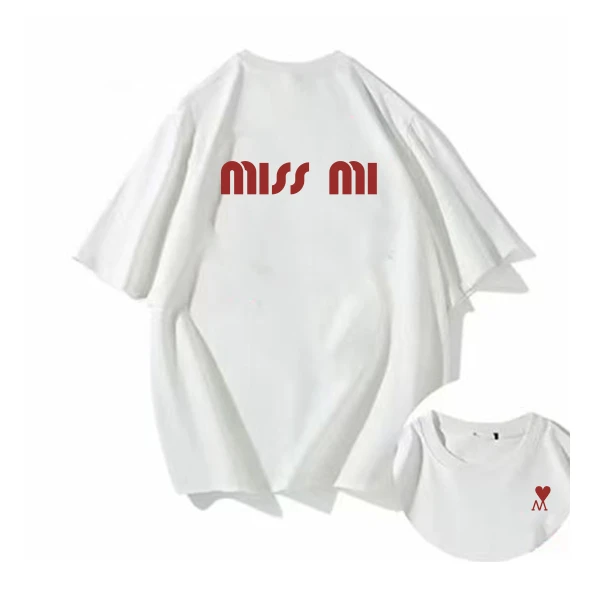 2025春季新款时尚潮流百搭宽松植绒AB面MISS纯棉短袖T恤-J