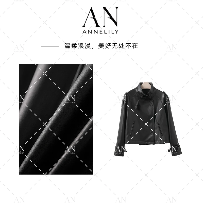 ANNELILY安一凡【宁诗】秋季新款气质百搭时尚皮衣外套AW2508019
