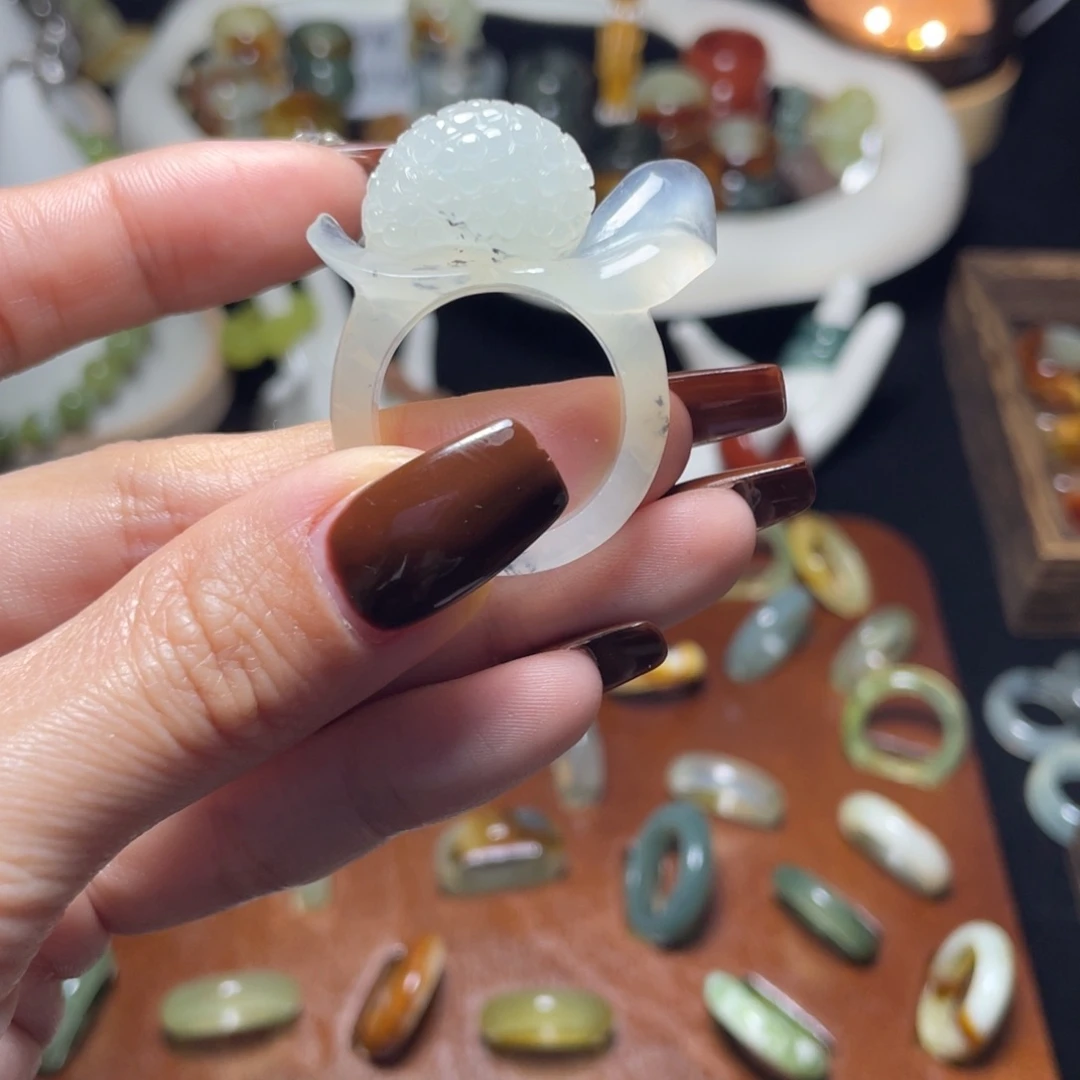 蛇纹石玉未镶嵌戒指20.5