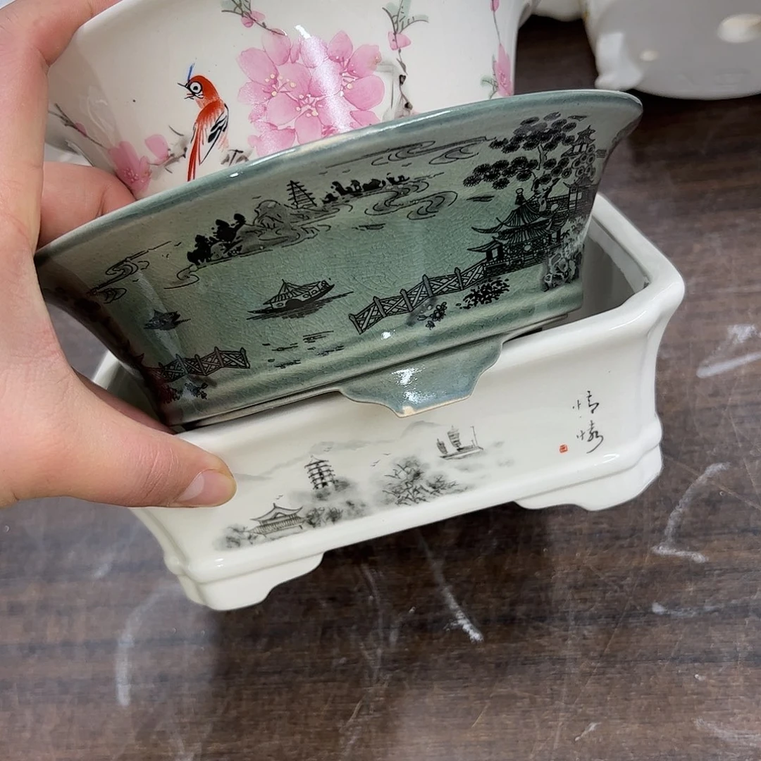 紫砂花盆022号瑕疵3个磕碰口不正不平缩釉介意勿拍