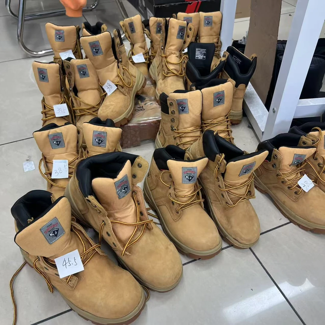 外贸男鞋大黄靴瑕疵处理清尾货适合工地干活穿钢头牛皮工装靴防砸