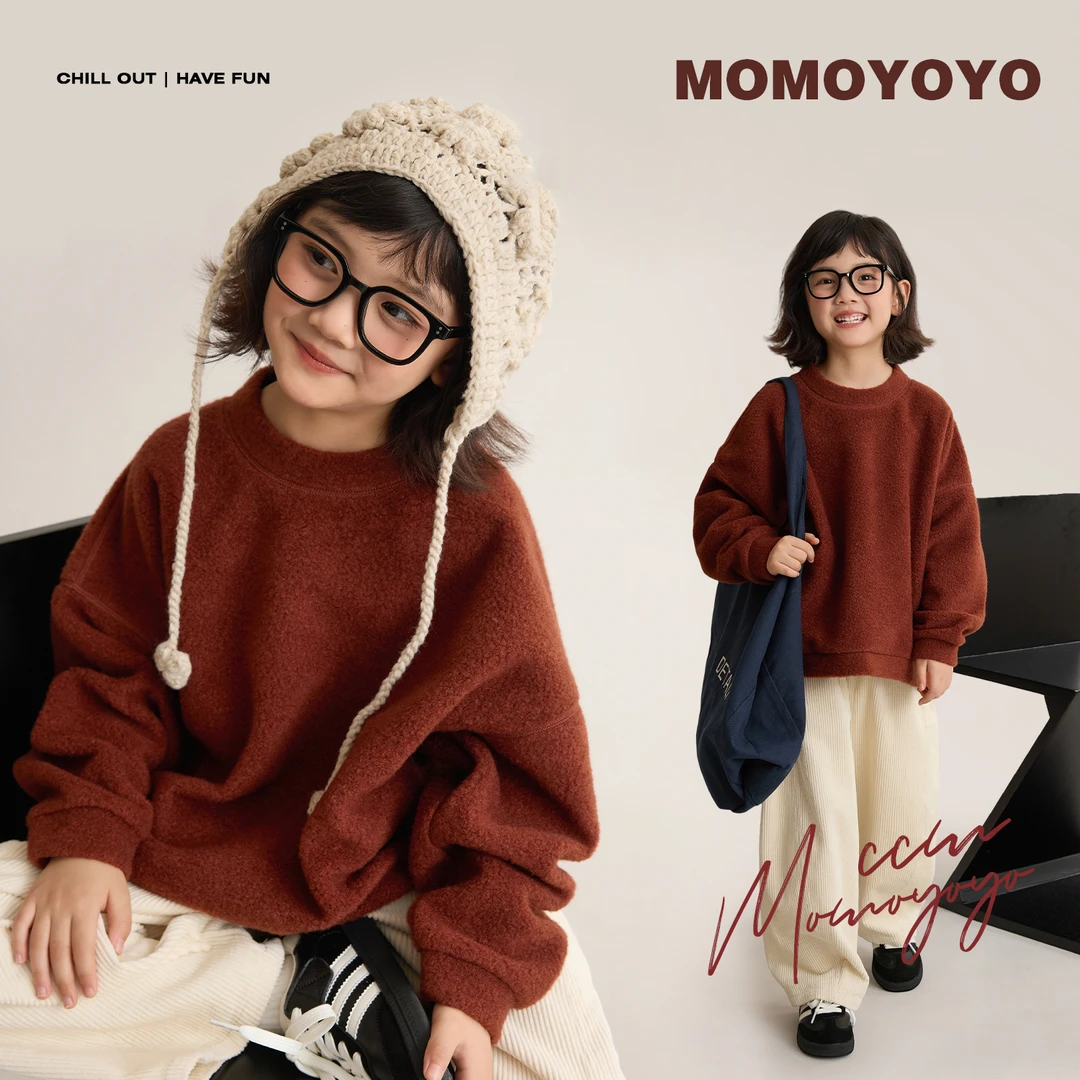 辰辰妈【私藏】女童秋装毛呢卫衣儿童亲子装宽松慵懒圆领上衣8491D