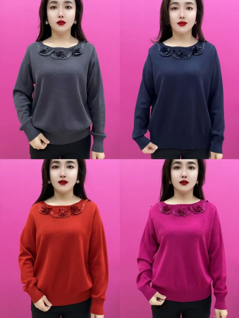 8811三朵花圆领长袖针织衫