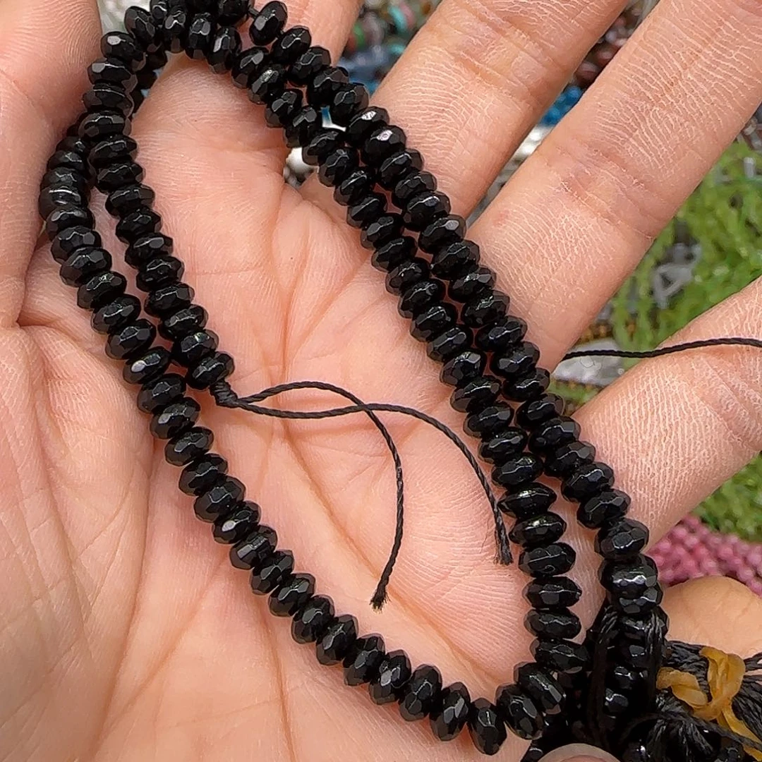 玛瑙/玉髓合金珠宝半成品黑玛瑙5mm算盘一条