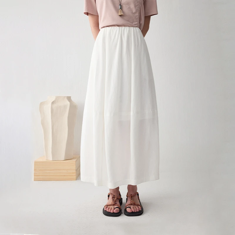 MSLAN莱赛尔亚麻轻盈花苞裙呼吸感仙女裙半身裙MHBQ614