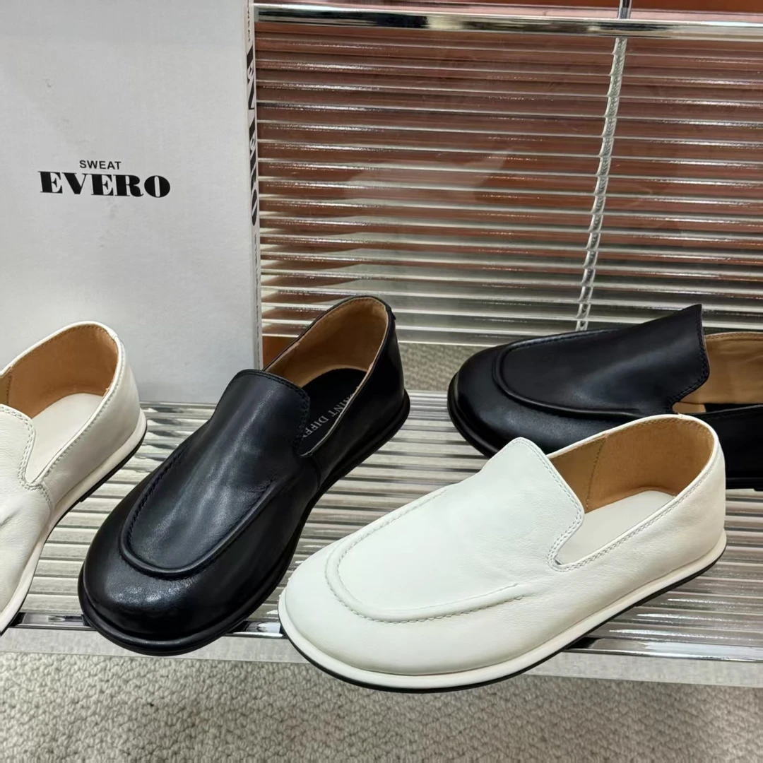 头层小牛皮平底一脚蹬春季新款乐福鞋百搭简约单鞋XMXZ-059