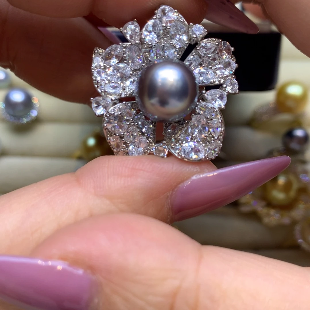 银S925镶嵌戒指海水珍珠