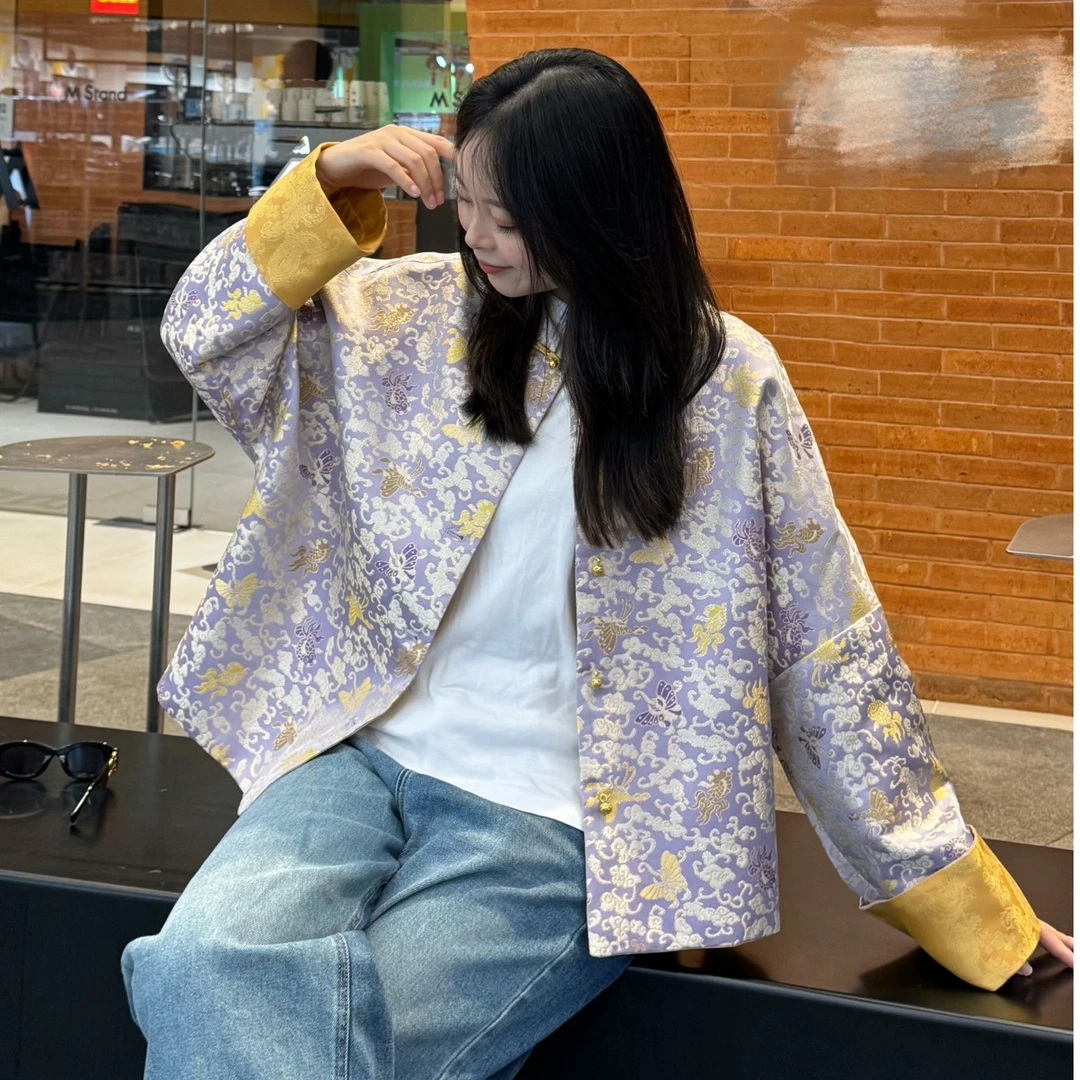 新中式百搭双面气质双穿新春款上衣国风时尚外套碎花网红短款复古
